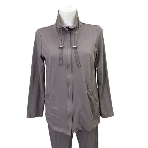 Eileen Fisher Cinder Jersey High Collar Zip Drawstring Jacket & Pants set XSP‎ - Picture 5 of 11